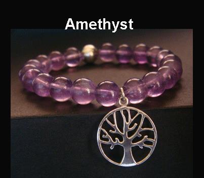 Bracelet with Amethyst Beads and Sterling Silver Tree Charm