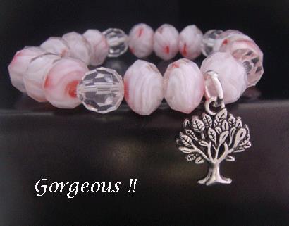 Tree of Life Bracelet with Pink Crystals, Tibetan Silver Tree