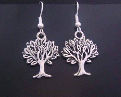 Tree of Life Earrings Tibetan Silver with Antique Style Tree