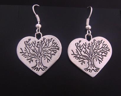 Tree of Life Earrings, Heart Shape Stamped with Impressive Tree