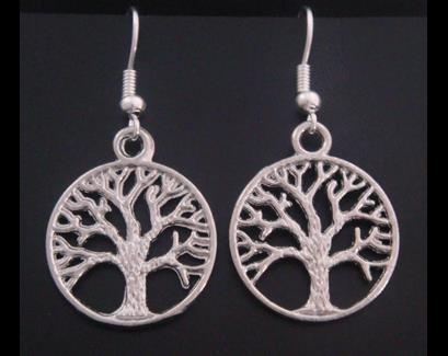 Tree of Life Earrings with Spreading Tree in Silver Finish