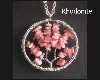 Tree of Life Necklace, Rhodonite Gemstones, Large Pendant