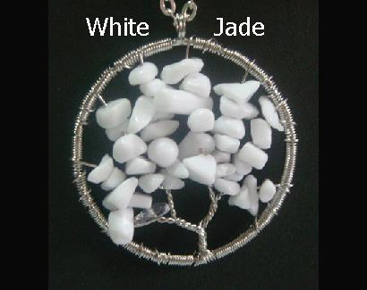 Tree of Life Necklace, Large Pendant, White Jade Gemstones