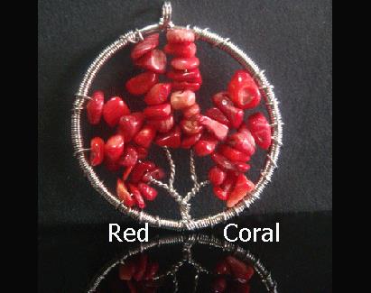 Tree of Life Necklace with Red Coral on a Large 50mm Pendant