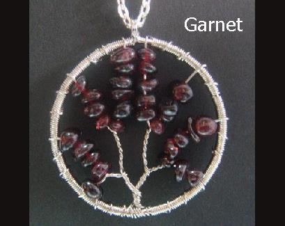 Tree Of Life Necklace Large Pendant with Garnet Gemstones