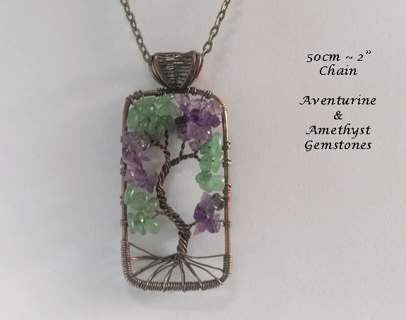 Tree of Life Necklace with Aventurine & Amethyst Gems
