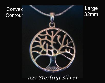 Tree of Life Sterling Silver Pendant with Convex Contour 32mm