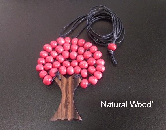 Tree of Life Necklace Natural Wood with Red Beads