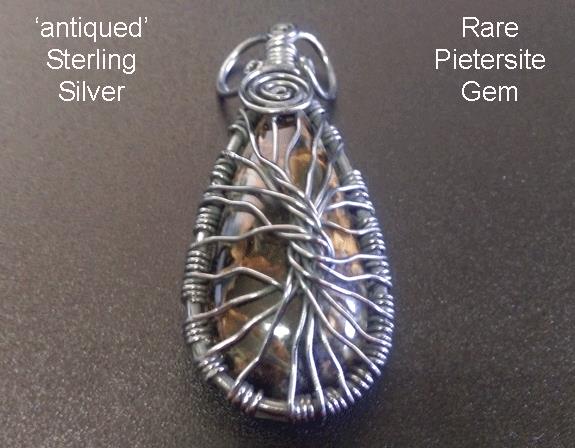 Tree of Life Necklace, Rare Pietersite Gemstone, Antiqued Silver