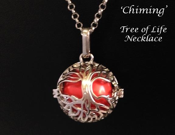 Tree of Life Necklace with Red Chiming Ball Pendant